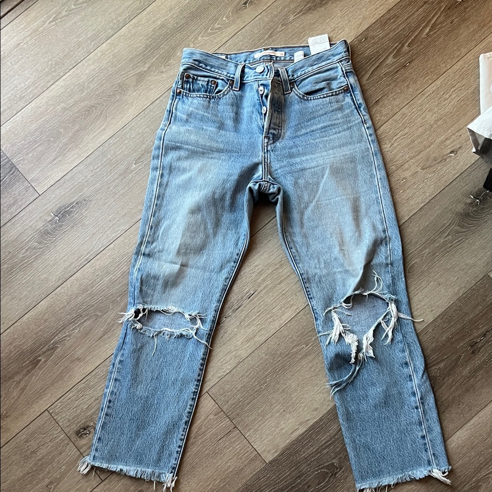 Levi’s Button Fly Wedgie Light Blue Distressed Women's Jeans